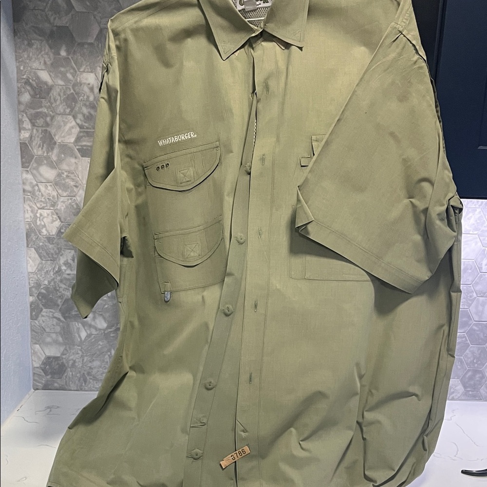 Whataburger Men's Olive Casual Button Down Shirt